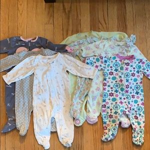 7-piece baby girl footies sleeper bundle